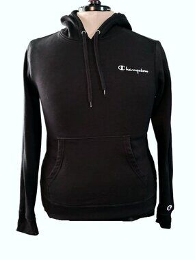 Champion Women's Hoodie Black Size Small Cotton Blend Logo Unisex